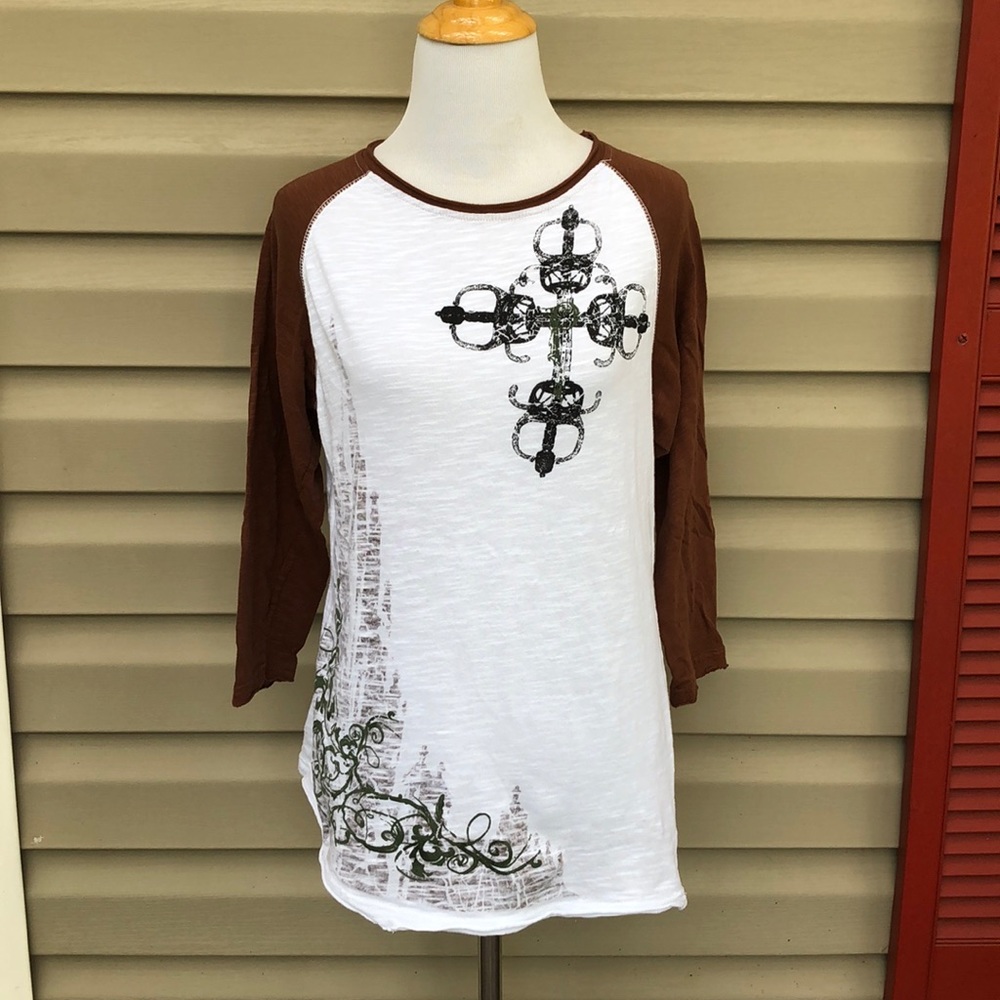 Positano women’s white&brown raglan baseball shirt